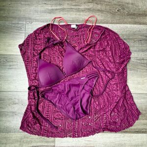 Bruno Banani 2 piece burgandy wine bathing bikini suit with Becca Swim cover